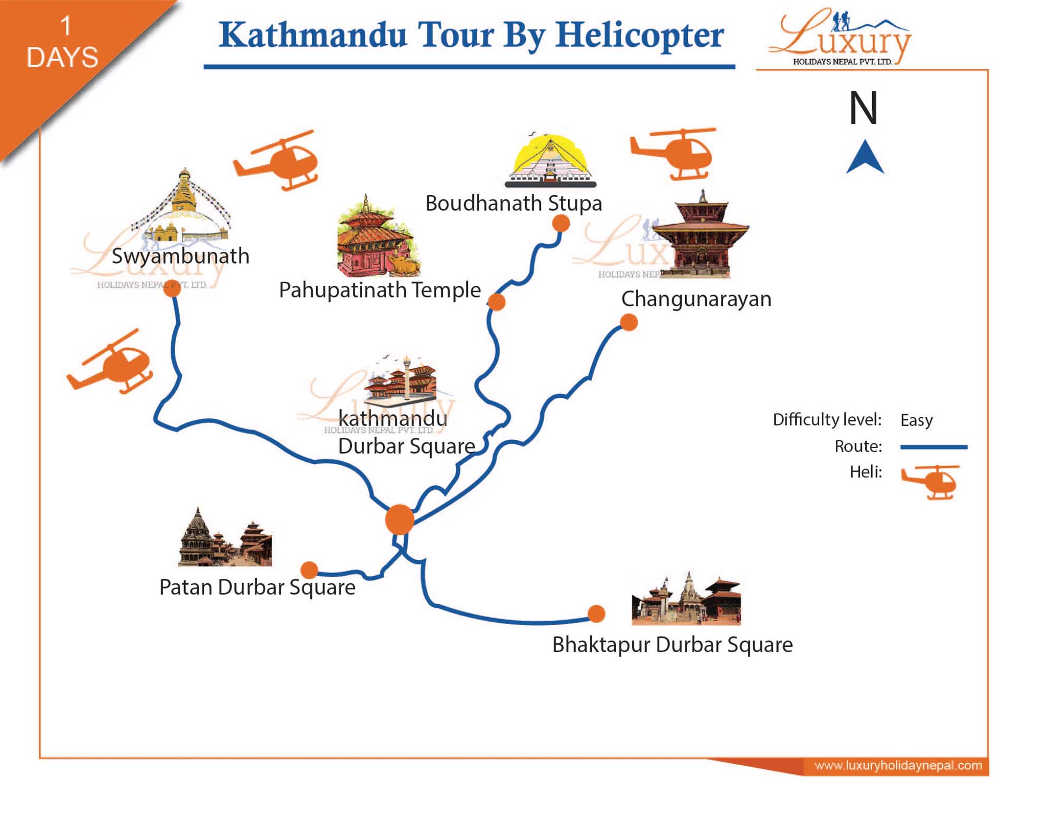 Kathmandu Sightseeing Tour By Helicopter Map 
